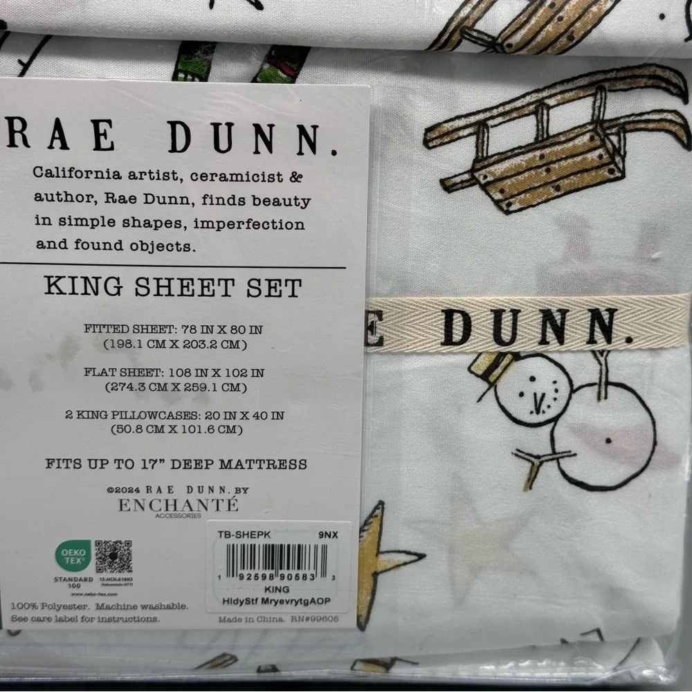 4pc Rae Dunn Christmas Merry Everything KING Sheet Set Santa Reindeer Snowman